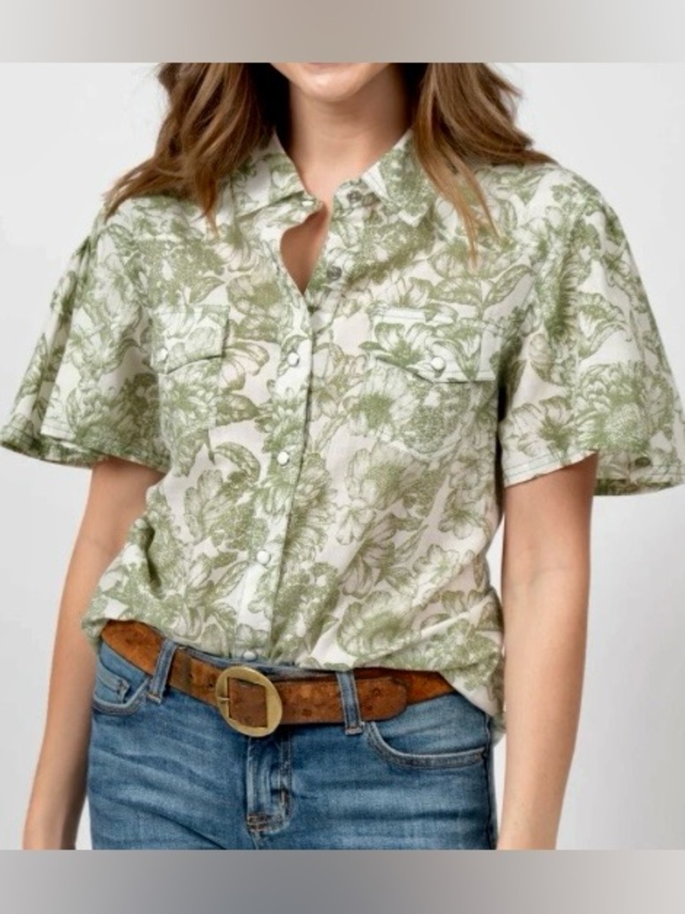 Top / Shirt - IVY JANE - Botanical Pearl Snap - Western - Green Floral - NWT